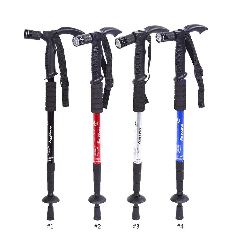 4 Color Portable Flexible Anti-Shock Telescopic Hiking Walking Stick With LED Light Handle Folding Cane Crutches For The Elderly