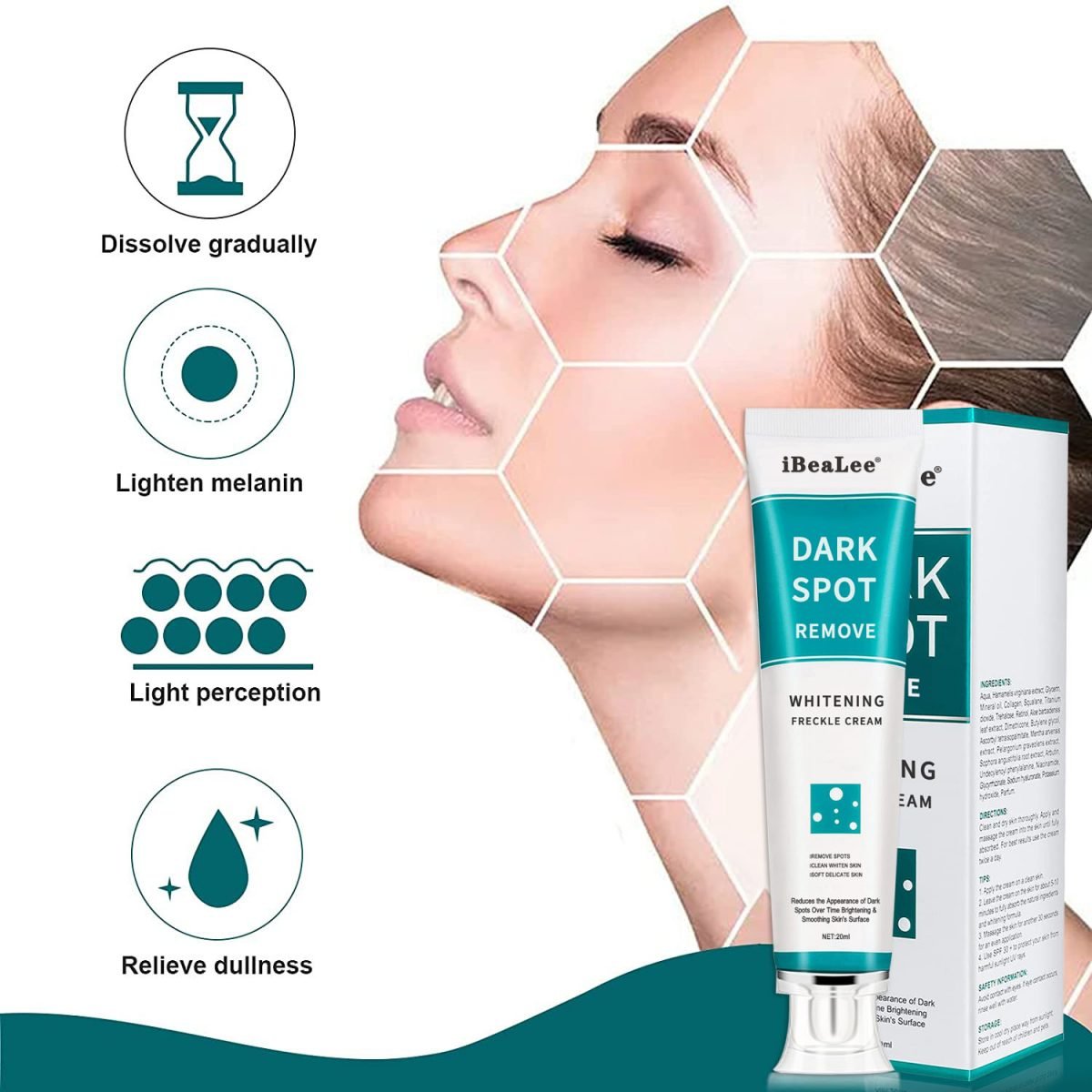iBeaLee Whitening Freckle Cream Remove Melasma Acne Spot Pigment Melanin Dark Spots Whitening Moisturizing Cream Skin Care
