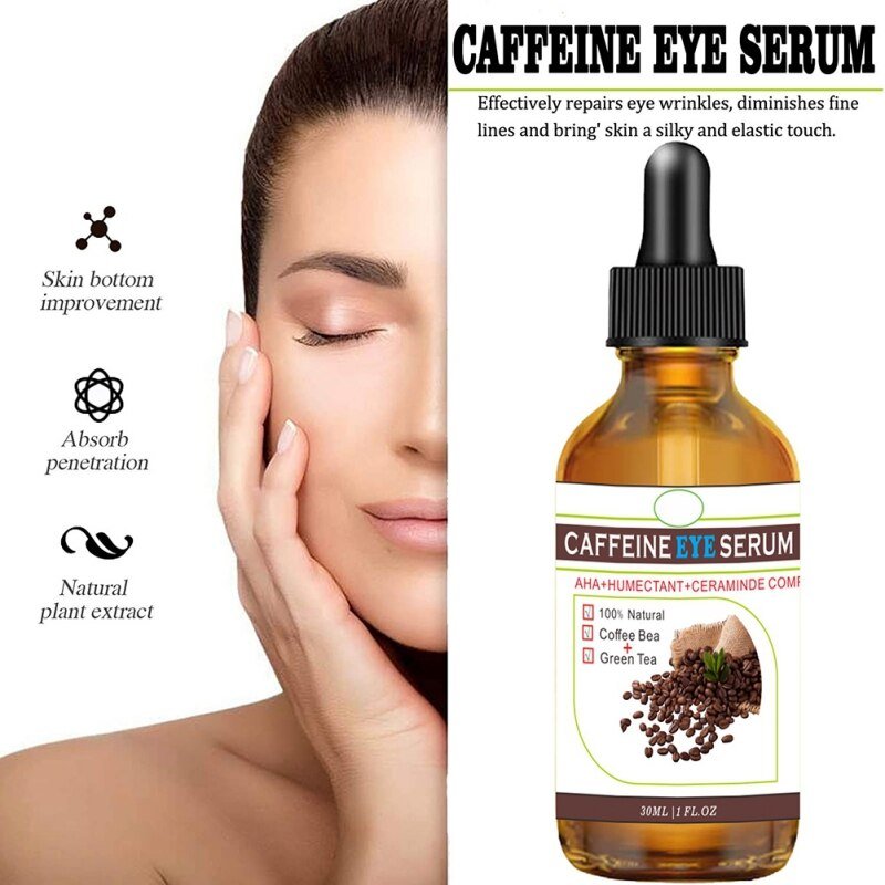 30ml Caffeine Eye AHA Humectant Green Tea Eye Serum Reduce Dark Circles Anti-Aging Eye Cream Deep Hydrating Skin Care